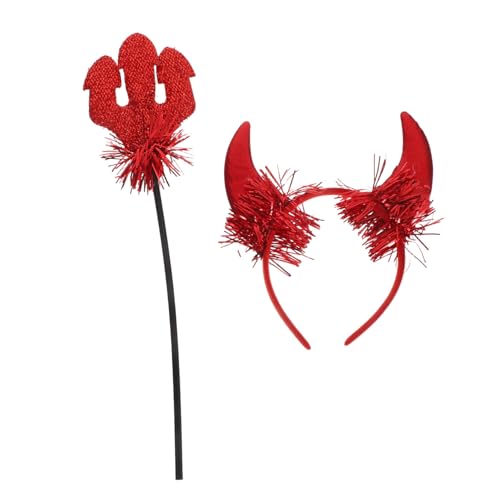 Garneck Devil Kostüm Set Teiliges Halloween Cosplay Zubehör mit Teufelshorn Haarreif und für Damen und Herren Party Kopfschmuck für Kinderpartys und Festlichkeiten von Garneck