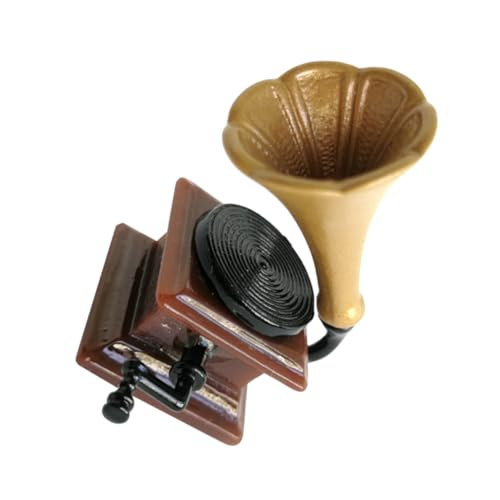 Garneck Dummy-Plattenspieler für kinderspielzeug Chic Decoration Mini House Decoration mini spieluhr Mini-Hausphonograph Hausspielzeug Harz Light Brown von Garneck