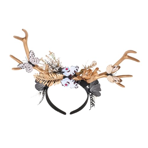 Garneck Extravaganter Hirschgeweih-Haarreif mit Schmetterlingsblumen Leichtes Party-Favor-Haarband für Frauen Mädchen Festliches Cosplay-Accessoire für Weihnachten Halloween und festliche von Garneck