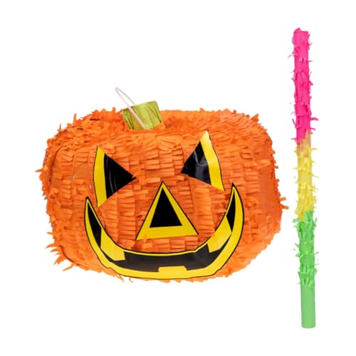 Garneck Faltbare Halloween Kürbis Pinata mit Schlagstab Gruselige Partydeko für Kindergeburtstag und Familienfeier Pinata Spiel mit Süßigkeitenfüllung für Halloween Party Deko Zuhause von Garneck