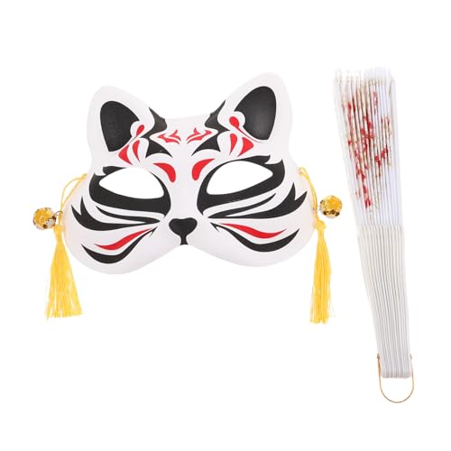 Garneck Fox Maske Set mit Fächer Traditionelle Japanische Tiermaske für Cosplay Maskerade und Halloween Partys Handgefertigt mit Einzigartigem Design und Komfortablen Materialien von Garneck