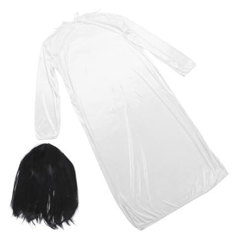 Garneck Gruseliges Halloween Zombiebraut Kostüm Damen Weißes Geisterbraut Kleid mit Schwarzer Perücke für Party Karneval Cosplay und Bühnenauftritte von Garneck