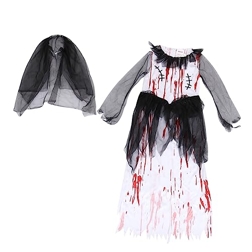 Garneck Halloween Blutiges Brautkleid mit Schleier Haarschmuck und Hautfreundlich Langlebiges Material Perfektes Cosplay Kostüm für Party und Karneval S von Garneck