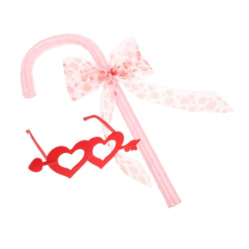 Garneck Halloween Bowknot Cane mit Herzförmiger Brille Kostüm Requisite für Valentinstag Party Rollenspiel Zubehör für Tanz und Fotografie Einheitsgröße Rosa von Garneck