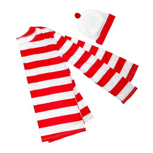 Garneck Halloween Gestreiftes Langarmshirt Rot Weiß Komfortables Cosplay Shirt für Männer und Frauen Langlebiges Halloween Outfit mit Authentischem Design Wiederverwendbar von Garneck