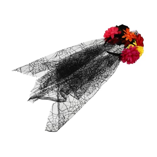 Garneck Halloween Haarreif mit Farbige Rosen und Spinnennetz Leichter Cosplay Kopfschmuck für Damen Eleganter Halloween Party Haarschmuck Passend zu Kostüm und Feststimmung von Garneck