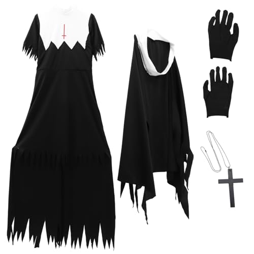 Garneck Halloween Kostüm Damen Xl Zombie Nonnen Uniform Party Kostüm Erwachsene Gruseliges Vampir Outfit für Karneval und Fasching Komfortabel Langlebig für Halloween Party von Garneck