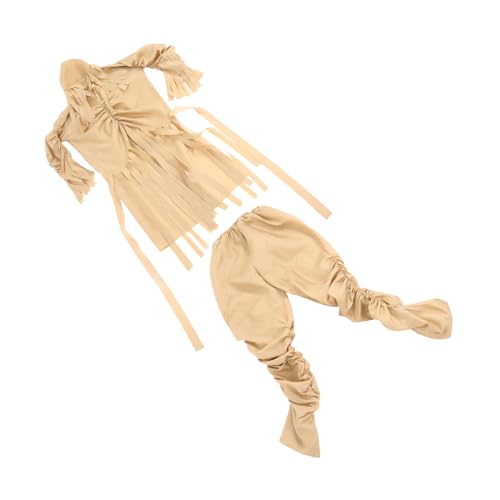 Garneck Halloween Kostüm Erwachsene Mumienkostüm Beige Teiliges mit Elastischem Brust und Ärmeldesign Atmungsaktives Masquerade Show Kostüm für Männer Grusel Verkleidung für Karneval und von Garneck