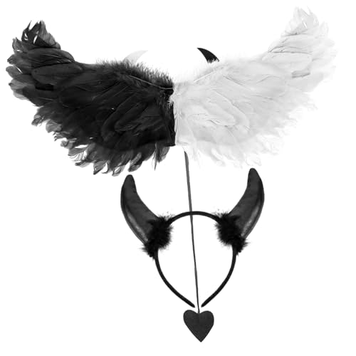 Garneck Halloween Kostüm Flügel mit Haarreif Cosplay Party Flügel Requisite für Damen und Herren Bequeme Dekorative Engels und Teufelsflügel für Karneval und Mottoparty von Garneck