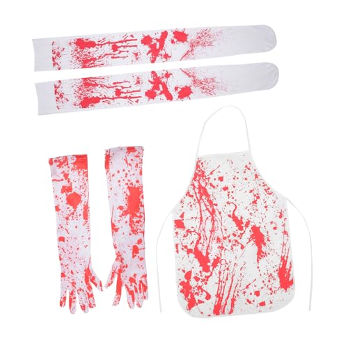 Garneck Halloween Kostümset aus Polyester Blutbefleckte Schürze Blutige Handschuhe und Socken Wiederverwendbar Unisex Bequem für Gruselige Halloween Partys und Cosplay von Garneck