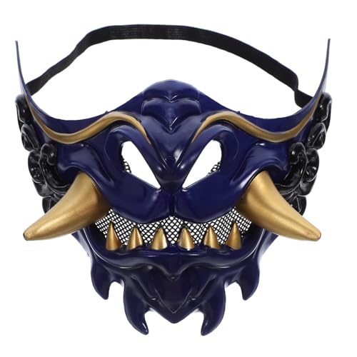 Garneck Japanische Samurai Dämon Halbgesichtsmaske Cosplay Maske für Erwachsene Halloween Party Kostüm Zubehör Detailreiche Handarbeit Lebendige Farben Einzigartiges Design Vielseitig von Garneck
