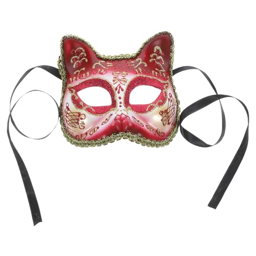 Garneck Katzenmaske Halbes Gesicht Cosplay Maske Partyzubehör Halloween Karneval Bühnenmaske Weinrot für Mädchen Jungen Garneck Katzenmaske Halbes Gesicht Cosplay Maske Partyzubehör Halloween Karneval Bühnenmaske Weinrot für Mädchen Jungen von Garneck