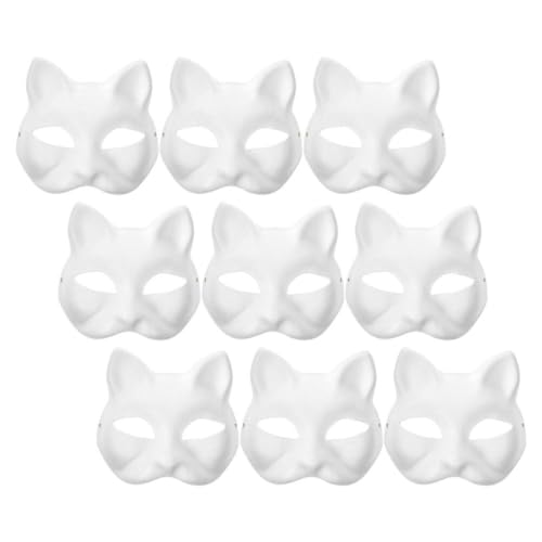 Garneck Katzenmasken 9 Stück Therian-Masken Weiße Katzenmasken Blanko Diy-Halloween-Masken Tier-Halbgesichtsmasken Maskerade Cosplay-Party Für Vorschule von Garneck