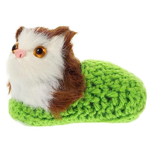 Garneck Katzenschmuck Kuscheltier Animal Figures Katzenfigur Katzenaccessoire Katzenpuppe drinnen für realistisch ausgestopft Tiere Miniaturkatze Simulation Kat Garn Green von Garneck