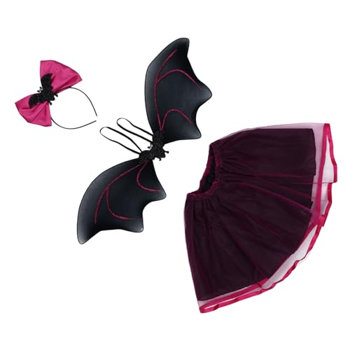 Garneck Kinderkostüm mit Fledermausflügeln Tüllrock und Haarband Rosafarbener Teiliges Mädchen Party Kleid für Bühnenauftritte Cosplay und Mottopartys von Garneck