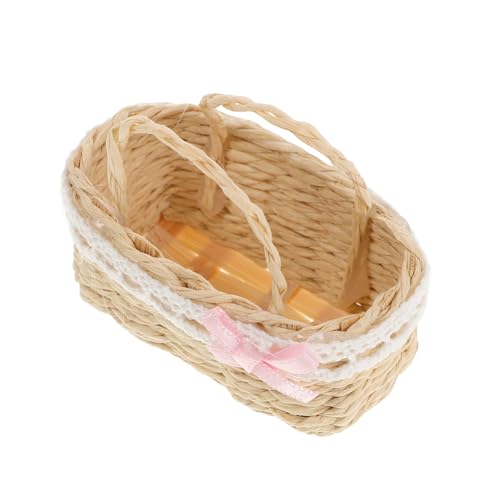 Garneck Korb Puppenhaus Ornamente Minikörbe Mini Henkelkorb Modell Miniatur Henkelkorb Kleiner Korb Mit Henkel Mini Blumenkorb Winziger Korb Puppenhauskorb Grasrosa von Garneck