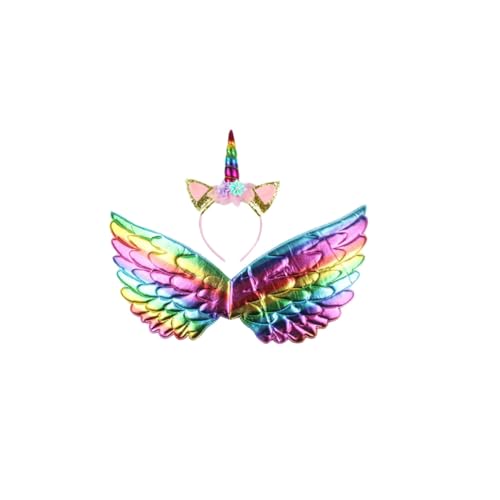 Garneck Kostümset Regenbogen Flügel mit Einhorn Haarband und Farbigem Gauze Tüllrock für Mädchen Jahre Verstellbare Einheitsgröße für Cosplay Festival Party von Garneck