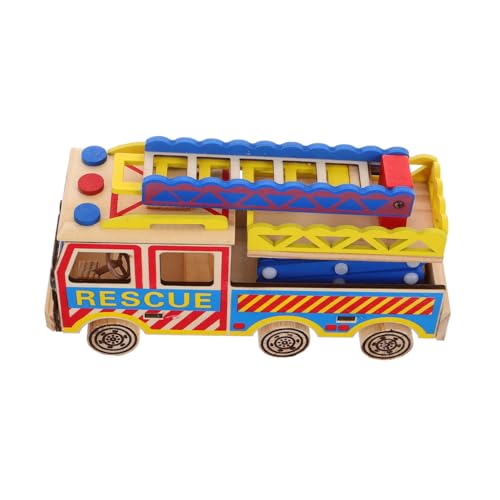 Garneck Ladder Lift Car Model -Cartoon-Feuerwehrauto Lernspielzeug Feuerwehrauto für Feuerwehrautos Kinderspielzeugfahrzeug technisches für Kleinkinder Holz von Garneck