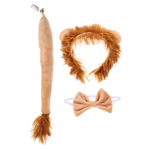 Garneck Löwenkostüm mit Abnehmbarem Weichem Stirnband mit Ohren und Niedlicher Fliege Bequemes Tierkostüm für Halloween Party Dschungel Faschingsfeiern von Garneck