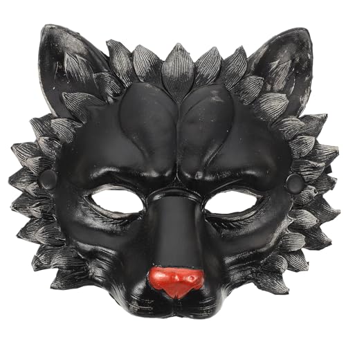 Garneck Löwenmaske 3D-Pu-Schaum Wolfsmaske Tier-Cosplay-Maske Neuheit Maskerade Kostüm Anzieh-Requisite Für Karneval Festival Tanz Party Zubehör Schwarz von Garneck