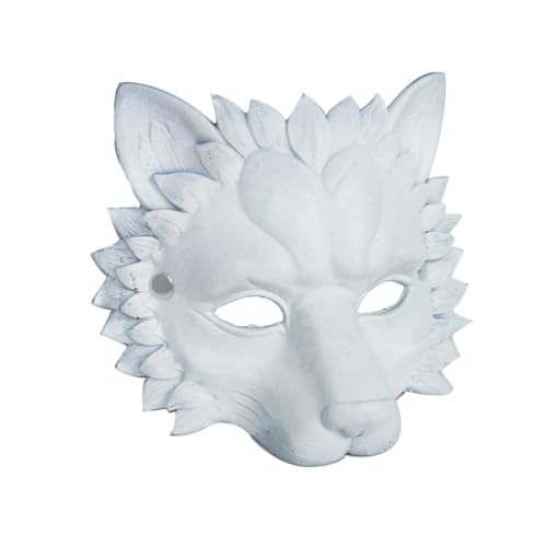 Garneck Löwenmaske 3D-Pu-Schaum Wolfsmaske Tier-Cosplay-Maske Neuheit Maskerade Kostüm Anzieh-Requisite Für Karneval Festival Tanz Party Zubehör Weiß von Garneck