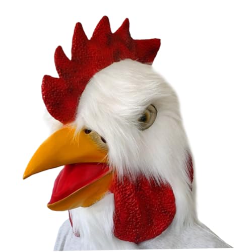 Garneck Lustige Weiße Rooster Kopfmaske aus Hautfreundlichem Realistische Tier Cosplay für Halloween Karneval Kostümparty und Foto Requisiten Atmungsaktiv und Tragbar von Garneck