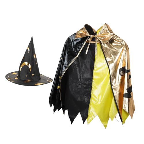 Garneck Magischer Kinderumhang Set mit Sternenmuster Atmungsaktiver Cape und Hut für Jungen Mädchen Halloween Kostüm für Geburtstag Party Rollenspiel Bindemodell Vielseitig und von Garneck