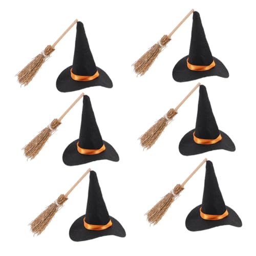 Garneck Mini Hexenhut und Besen Set Halloween Tischdeko für Kleine Räume Vielseitige Hexen Dekoration für Party DIY Basteln Wiederverwendbar für Zuhause Büro Schule von Garneck