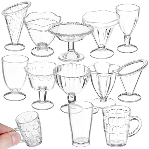 Garneck Miniatur-Puppenhaus-Bechergläser – 12 Miniatur-Weinglas-Getränkebecher Mini-Lebensmittelschalen Dessertteller Glasbecher Puppenhaus-Glasutensilien Für Küchenmöbel-Zubehör von Garneck
