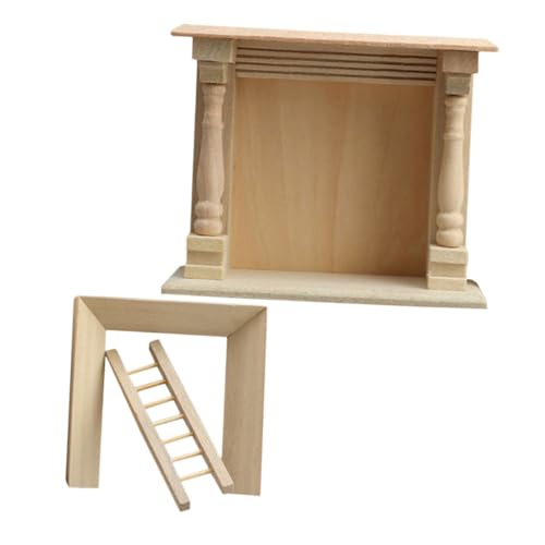 Garneck Miniaturkamin Puppenhaus Miniaturzubehör Miniatur-Puppenstubenmöbel Vintage Kleiner Kamin Kaminzubehör für Puppenstuben Ding Puppenhausmöbel Mini-Hauskamin hölzern Khaki von Garneck