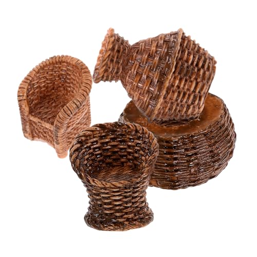 Garneck Miniaturmöbel Teile Woven Chair und Bucket für Puppenhaus Deko Realistische Miniaturmöbel für Kreatives und DIY Mikro Landschaftsprojekte von Garneck