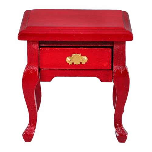 Garneck Nachttisch Kommode Miniaturmöbel Hardware Miniatur Wohnmöbel Kleiner Beistelltisch Winzige Möbel Miniatur Szene Seitenschrank Holz Rot von Garneck