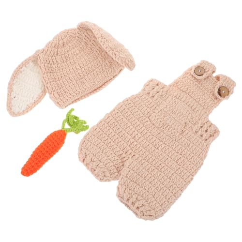 Garneck Neugeborenen Häkelkostüm mit Karottenrequisite Einstellbarer Strampler und Hasenmütze Hautfreundliches Weiches Garn für Junge Mädchen Fotoshooting Frühling Fotoaccessoire von Garneck