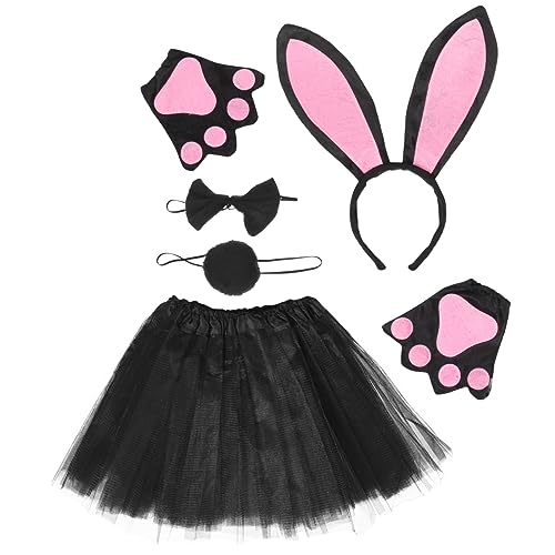 Garneck Niedliches Hasenohren Stirnband mit Tutu Rock Handschuhen und Fliege Langlebiges Stoff Kostüm für Erwachsene Perfektes Rabbit Cosplay Zubehör für Halloween und Karneval von Garneck
