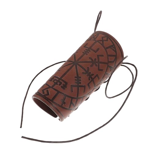 Garneck PU Armschützer Wikinger Stil Armstulpen Punk Design Cosplay Kostümzubehör Verstellbare Leichte Schutzmanschetten für Damen und Herren Robustes PU Material Braun von Garneck