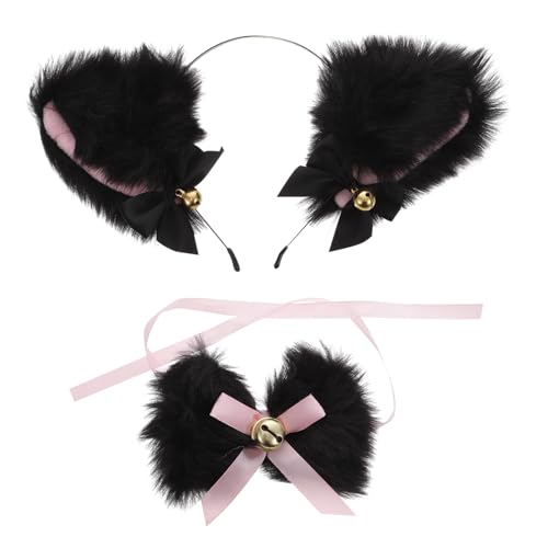 Garneck Plüsch Katzenohren Stirnband mit Glocke und Spitzen Halsband Weiches Cosplay Zubehör für Mädchen Leichtes Party Haarreif mit Schleife Bequemes Karneval Kostüm Accessoire Garneck Plüsch Katzenohren Stirnband mit Glocke und Spitzen Halsband Weiches Cosplay Zubehör für Mädchen Leichtes Party Haarreif mit Schleife Bequemes Karneval Kostüm Accessoire von Garneck