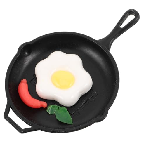 Garneck Puppenhaus Bratpfanne pfannenset Mini-Pfanne aus Gusseisen Spielzeugbratpfanne Töpfe und Pfannen für die Puppenhausküche Spiegeleier-Anhänger-Charm Mini -Pfannen Plastik von Garneck
