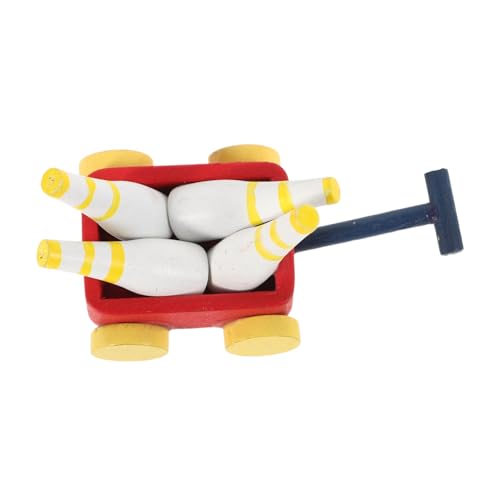 Garneck Puppenhaus Miniatur Bowling Pin Model Outdoor Holz Bowlingwagen Spielzeugzubehör Tragbares Mini Bowling Pin Set Für Kinder Miniatur Bowling Set von Garneck