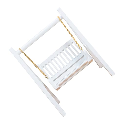 Garneck Puppenhausschaukel Mini-Zubehör für Puppen Puppenhausmöbel Miniatur Miniatur-Schaukelmodell für kinderspielzeug Puppenhaus Schaukel Minischaukel Holz Weiß von Garneck