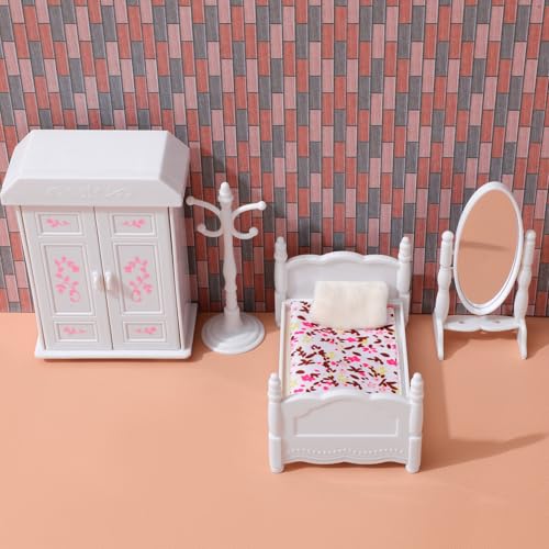 Garneck Realistische Miniatur Puppenmöbel Schlafzimmer- Miniaturbett und Kleiderschrank Miniaturspielzeug für Puppenhaus Dekoration Geeignet für DIY Projekte und Desktop Dekor von Garneck