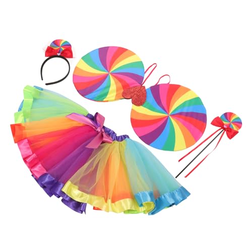 Garneck Regenbogen Kostümset für Teiliges Set mit Tüllrock Haarreif Flügeln und Zauberstab für Cosplay und Partys Leicht und zu Tragen von Garneck