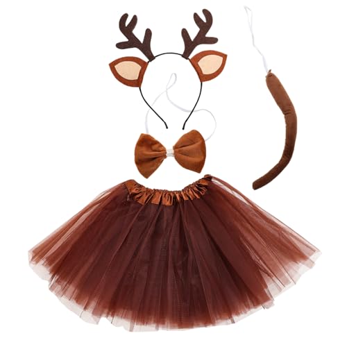 Garneck Reh Kostüm für Mädchen Teiliges Tierkostüm mit Tüllrock Ohren Haarreif und Fliege Leichtes Karneval Outfit für Bühnenauftritte und Fasching von Garneck