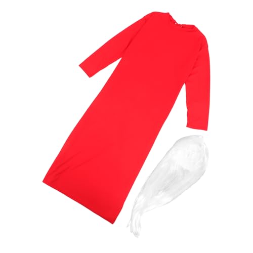 Garneck Rotes Grusel Geisterkostüm mit Weißer Perücke für Erwachsene Realistisches Ghost Bride Kleid Atmungsaktives Cosplay Outfit für Halloween und Horror Mottopartys von Garneck