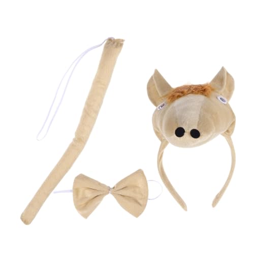 Garneck Set Dreidimensionales Dreiteiliges Set Stirnband Kostüm Requisite Tierkostüme Party Stirnband Pferdestirnband Farmtier Stirnbänder Hellbraun Kurz Plüsch von Garneck