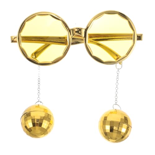 Garneck Spiegelball Sonnenbrille für Erwachsene Lustige Retro Partybrille mit Disco Kugel Anhänger für Junggesellenabschiede und Festivals Unisex Gelb von Garneck