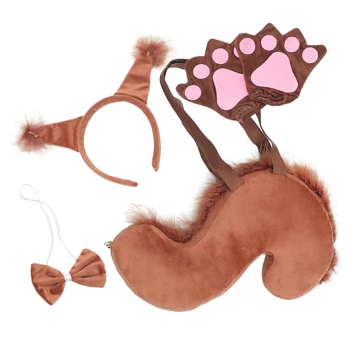 Garneck Süßes Eichhörnchen Kostüm mit Plüsch Ohren Stirnband Braunem und Passenden Handschuhen Bequemes Tier Cosplay Zubehör für Halloween und Mottoparty von Garneck