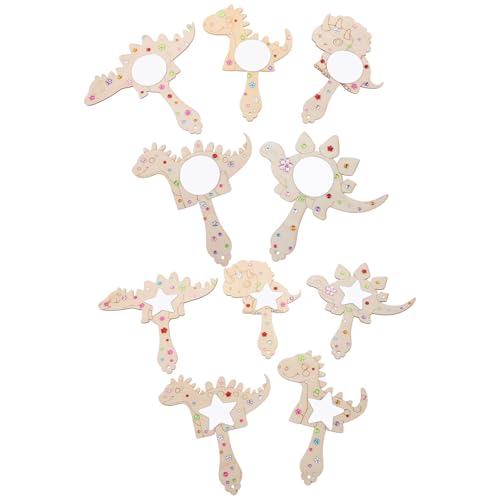 Garneck Teiliges DIY Holz handspiegel mit Dinosaurier Prinzessinnen Motiven Kleine Dekorative Schminkspiegel zum Bemalen Bastelset mit Aufklebern für Mädchen Kreative Kunstaktivitäten von Garneck
