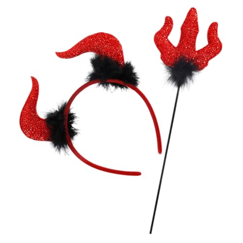 Garneck Teufelshörner Kostümset Teiliges Set mit Hörnern Teufelsstab für Halloween Cosplay Themenpartys Robuste Sichere Materialien für Auffälliges Erscheinungsbild von Garneck