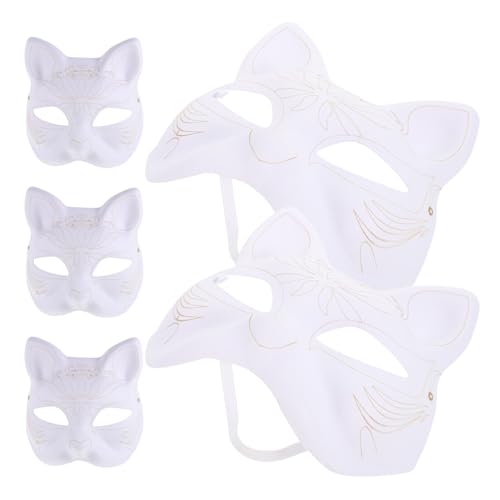 Garneck Therian-Maske 5 Stück Katzenmaske Weiße Papiermasken Diy Unbemalte Tier-Halbgesichtsmasken Kinder-Dekorationsmaske Bemalbare Maskerade-Maske Kostüm-Requisite von Garneck