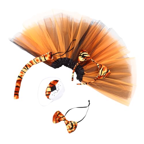 Garneck Tiger Kostüm Set Teiliges Cosplay mit Tiger Haarreif Nase und Orange Schwarzem Tutu Rock Vielseitig für Halloween Karneval Bühnenauftritte und Party Verkleidung von Garneck